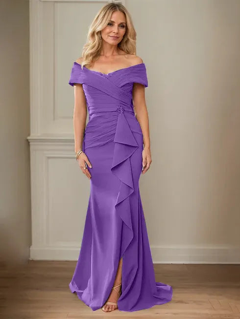 Floor-Length Lace and Chiffon Mother of the Bride Dress with Sheath/Column V-Neck Illusion and Pleated Sequins