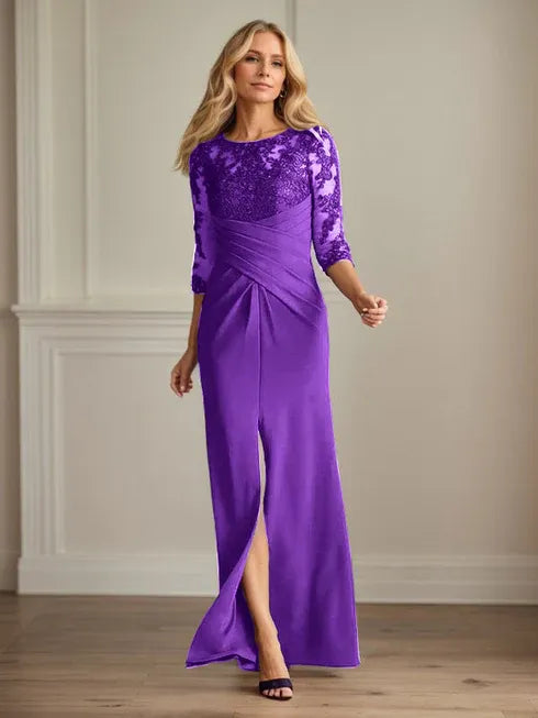 Plum Lace & Stretch Crepe Mother of the Bride Sheath Dress
