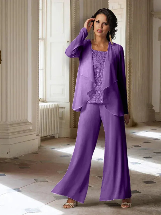 Chiffon Long Sleeve Mother of the Bride Pantsuit with Jacket
