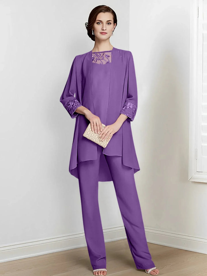 Chiffon Long Sleeve Mother of the Bride Pantsuit with Jacket