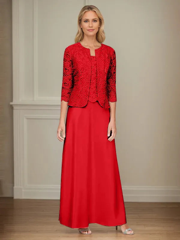 Glitter Lace and Satin Skirt Set with Open Jacket Dress