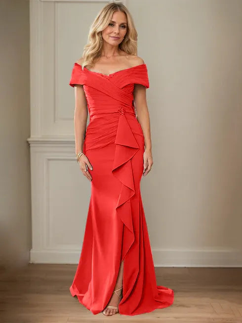 Floor-Length Lace and Chiffon Mother of the Bride Dress with Sheath/Column V-Neck Illusion and Pleated Sequins