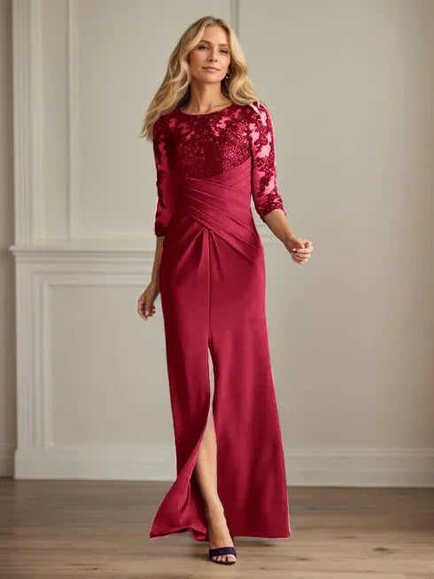 Plum Lace & Stretch Crepe Mother of the Bride Sheath Dress