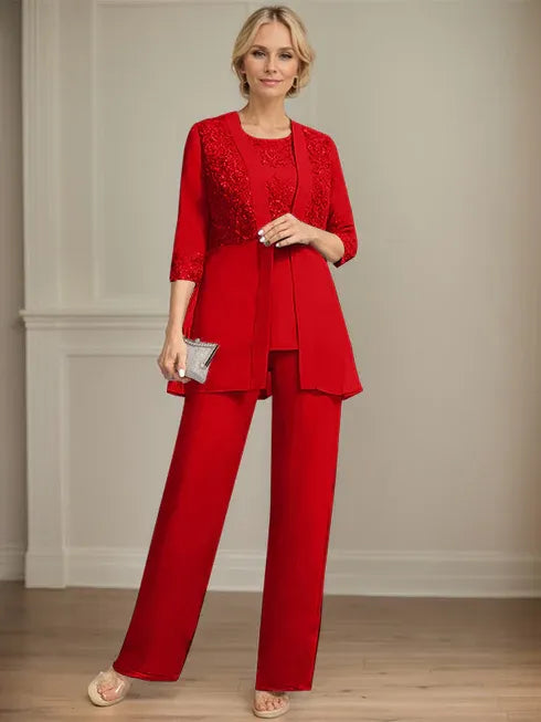Floor-Length Chiffon Lace Jumpsuit and Pantsuit Separates with Sequins – Perfect Mother of the Bride Dress