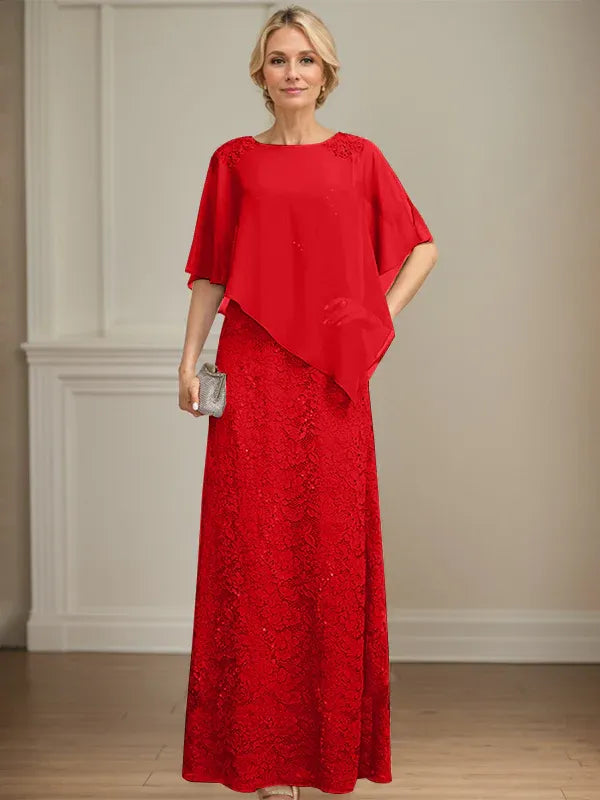 Floor-Length Chiffon Lace Sheath Dress with Sequins and Beading for Mother of the Bride