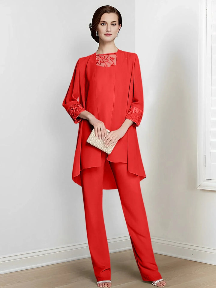 Chiffon Long Sleeve Mother of the Bride Pantsuit with Jacket