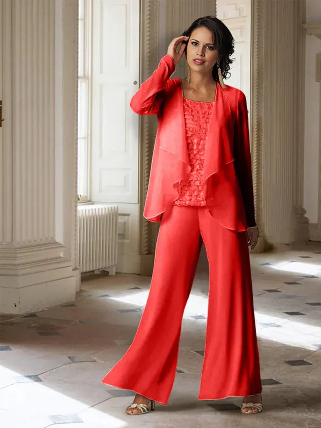 Chiffon Long Sleeve Mother of the Bride Pantsuit with Jacket