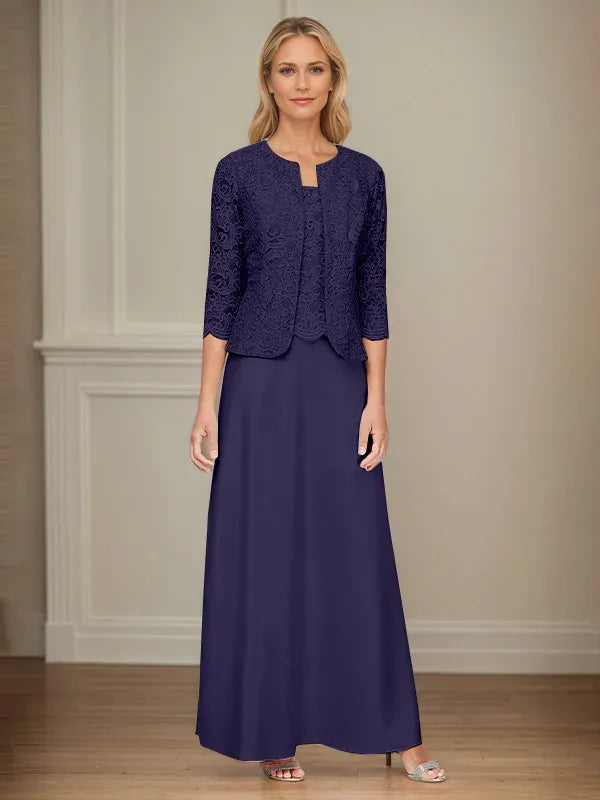 Glitter Lace and Satin Skirt Set with Open Jacket Dress