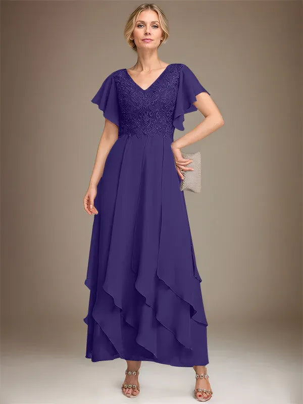 Samantha| A-Line V-Neck Lace Chiffon