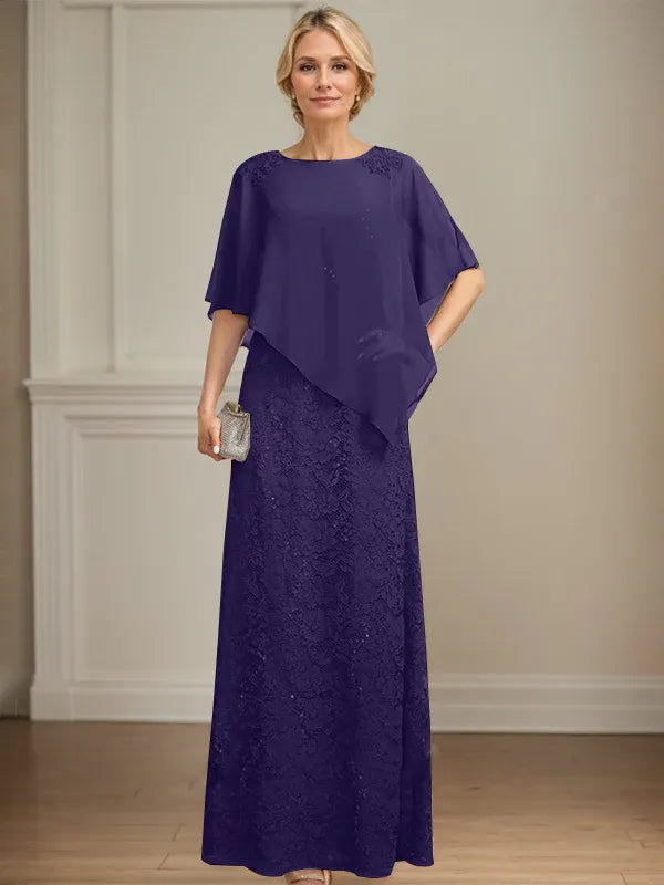 Floor-Length Chiffon Lace Sheath Dress with Sequins and Beading for Mother of the Bride