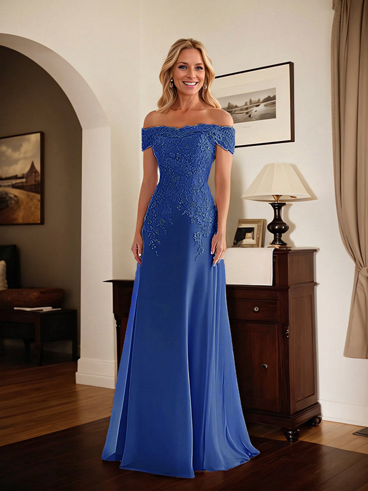 Elegant Taupe Off-the-Shoulder Lace Sheath Dress for Mother of the Bride