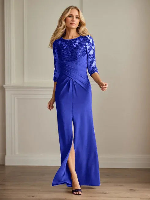 Plum Lace & Stretch Crepe Mother of the Bride Sheath Dress