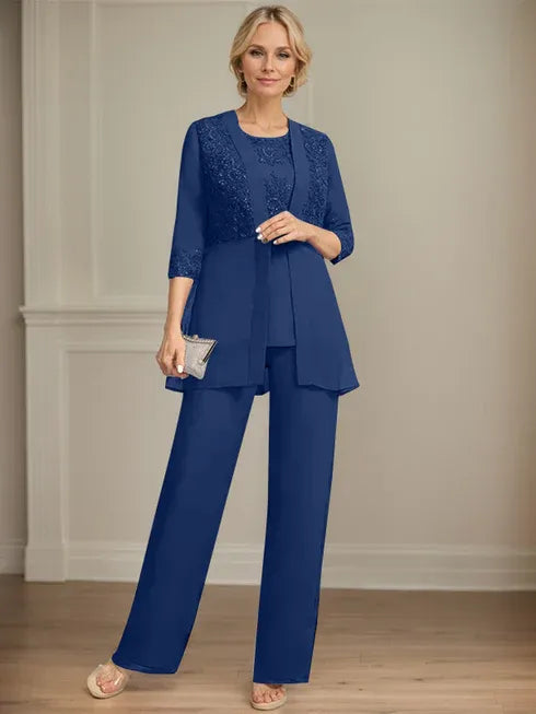 Floor-Length Chiffon Lace Jumpsuit and Pantsuit Separates with Sequins – Perfect Mother of the Bride Dress