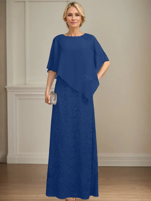 Floor-Length Chiffon Lace Sheath Dress with Sequins and Beading for Mother of the Bride