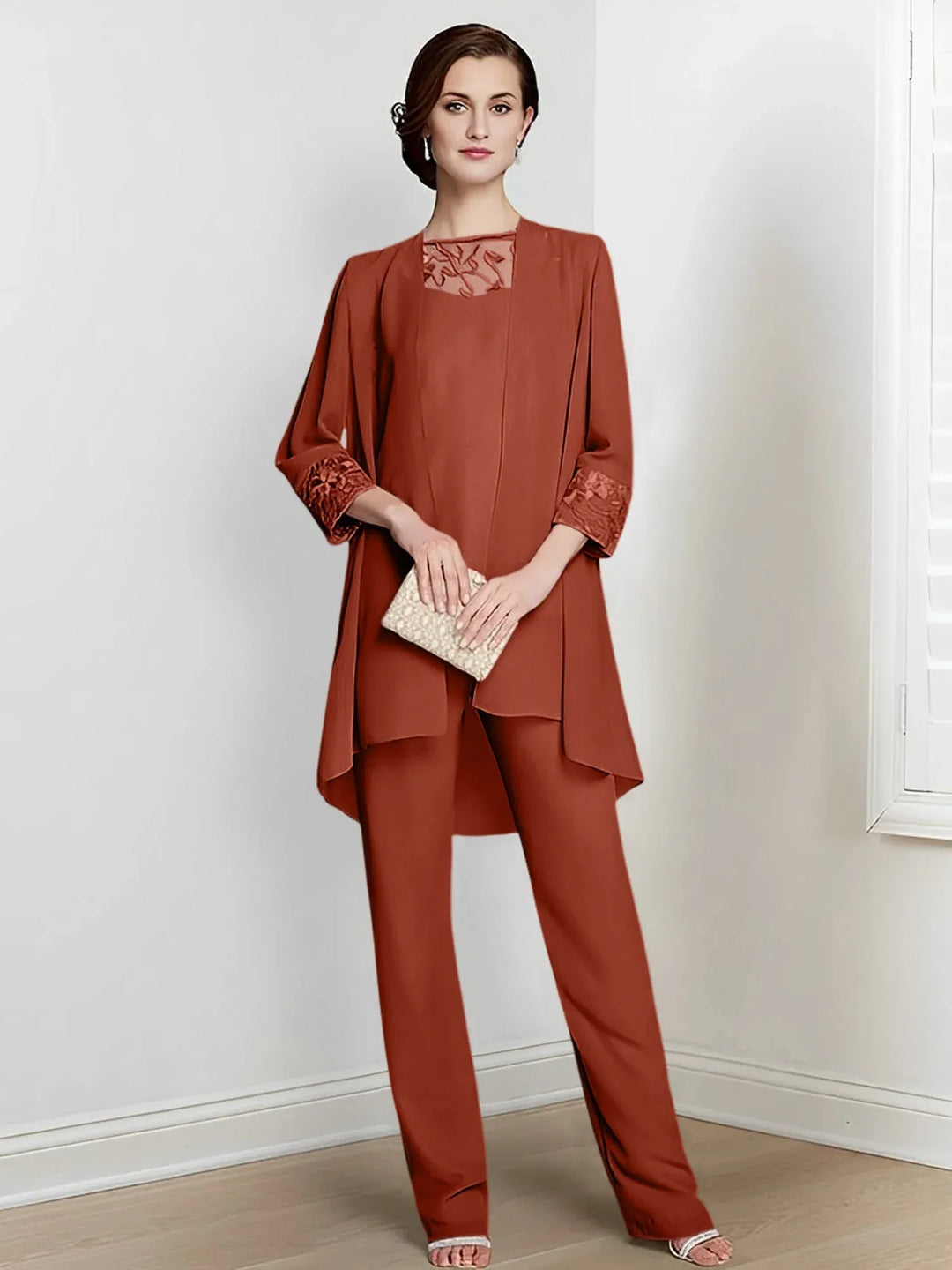 Chiffon Long Sleeve Mother of the Bride Pantsuit with Jacket