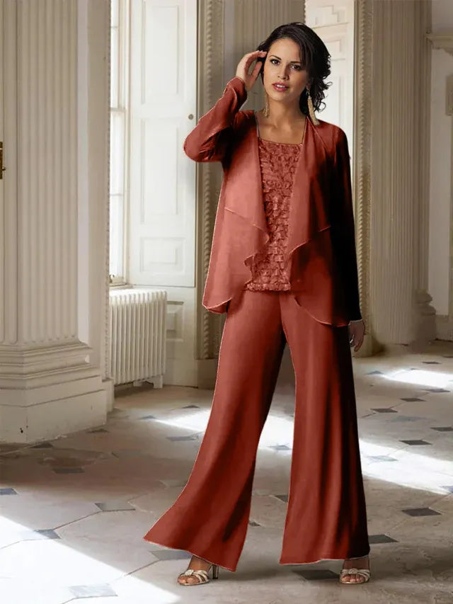 Chiffon Long Sleeve Mother of the Bride Pantsuit with Jacket