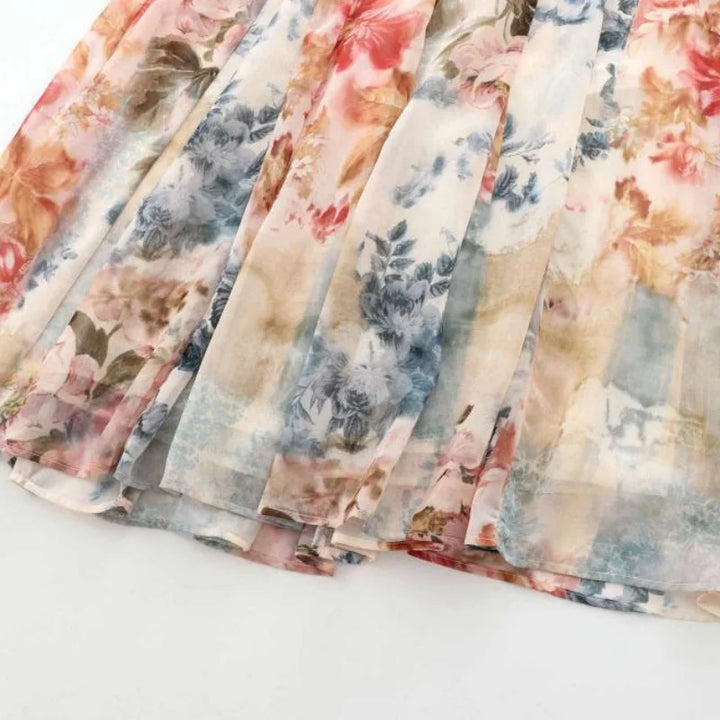 Women's Floral Maxi Dress with Belt Spring Summer V Neck Lantern Sleeve Button Down Boho Elegant Long Party Beach Dresses