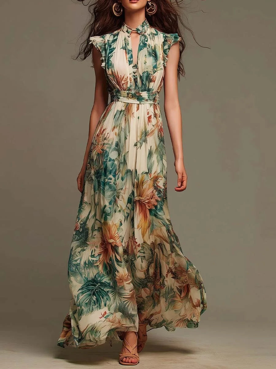 Aurelia™ | Tropical Elegance Maxi Dress
