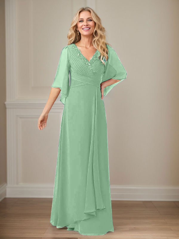 A-Line V-Neck Long Sequin Chiffon Mother of the Bride Dress