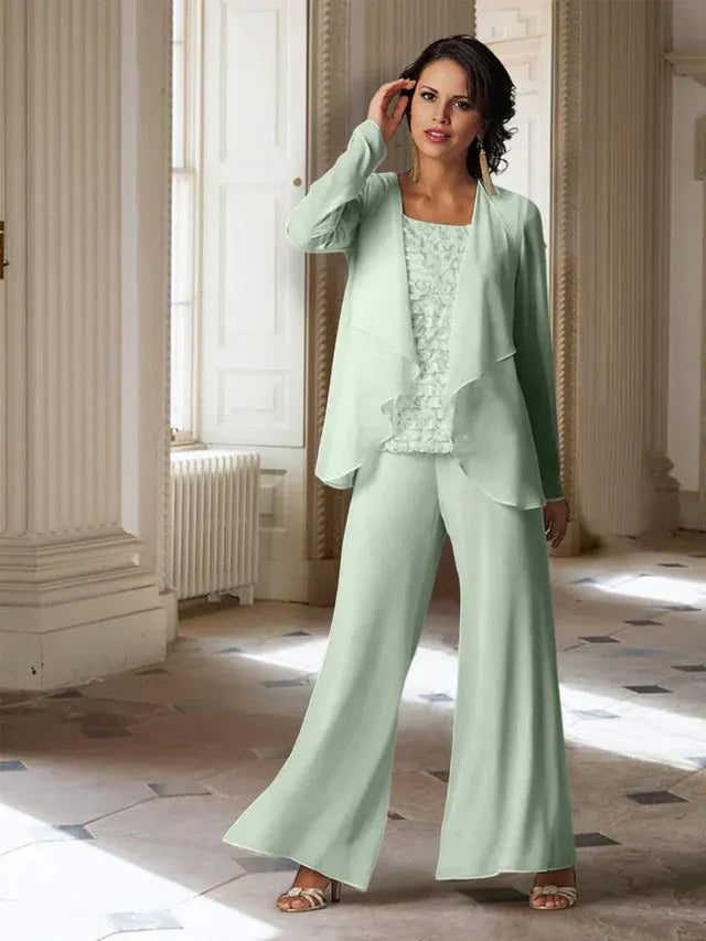 Chiffon Long Sleeve Mother of the Bride Pantsuit with Jacket