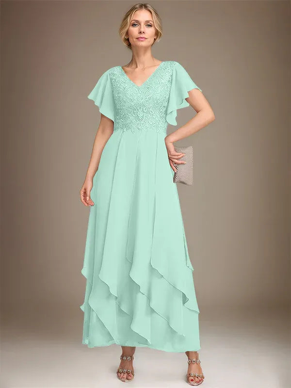 Samantha| A-Line V-Neck Lace Chiffon