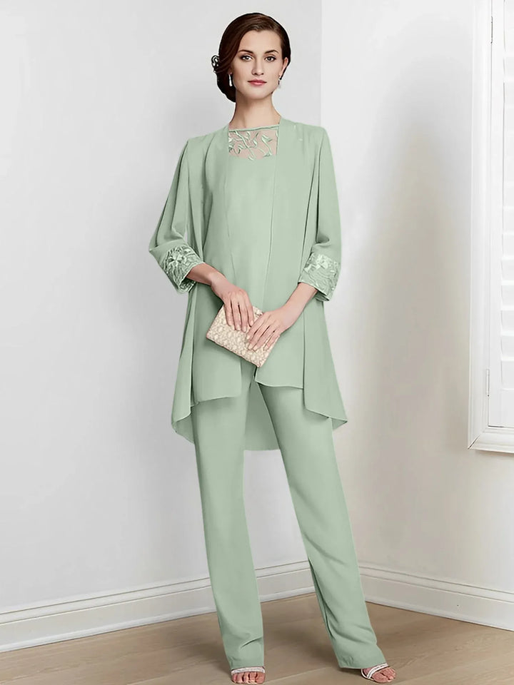 Chiffon Long Sleeve Mother of the Bride Pantsuit with Jacket