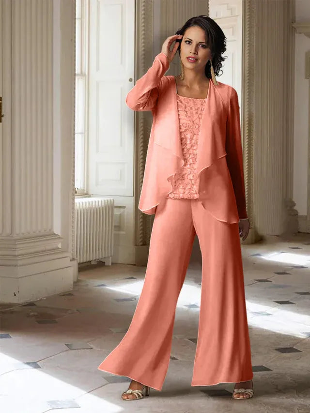 Chiffon Long Sleeve Mother of the Bride Pantsuit with Jacket