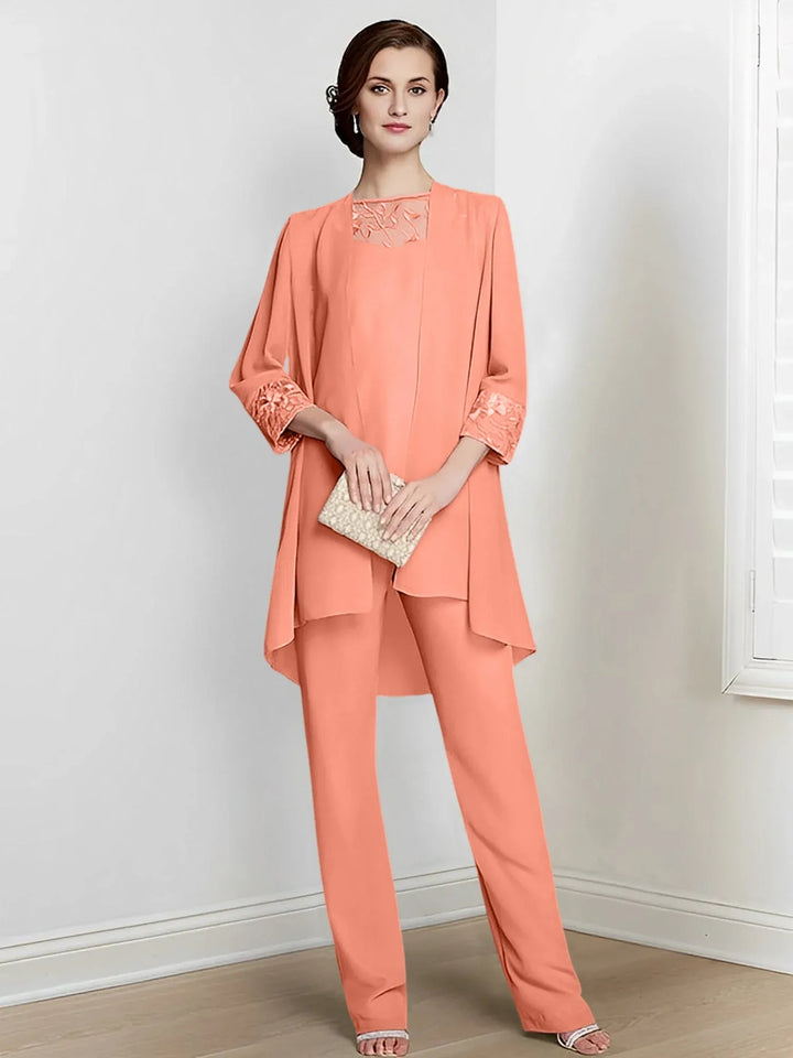 Chiffon Long Sleeve Mother of the Bride Pantsuit with Jacket
