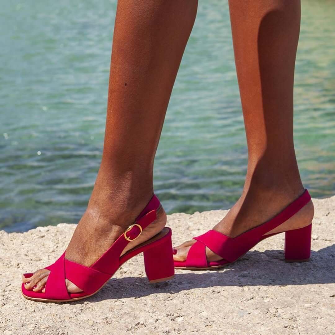 Hildegard | Slingback Suede Crossover Strap Block Sandals