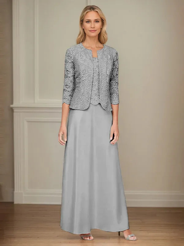 Glitter Lace and Satin Skirt Set with Open Jacket Dress