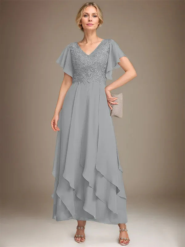 Samantha| A-Line V-Neck Lace Chiffon