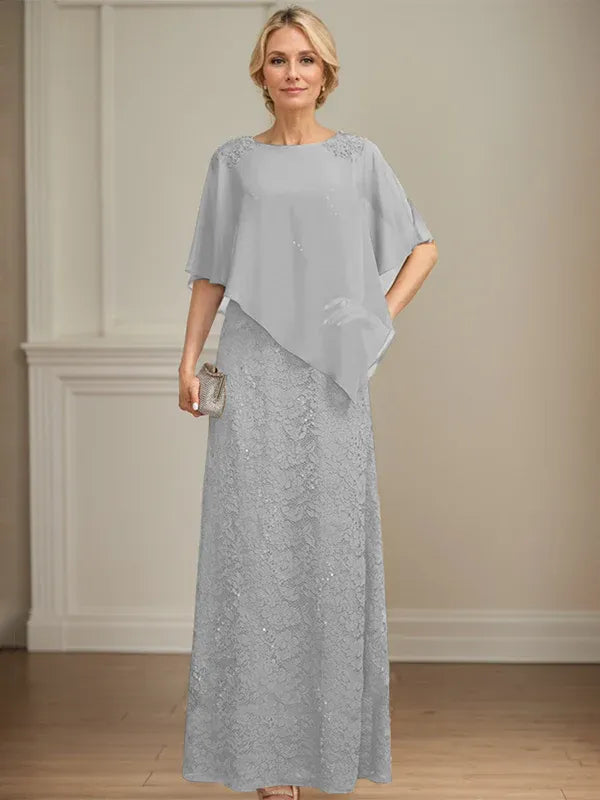 Floor-Length Chiffon Lace Sheath Dress with Sequins and Beading for Mother of the Bride