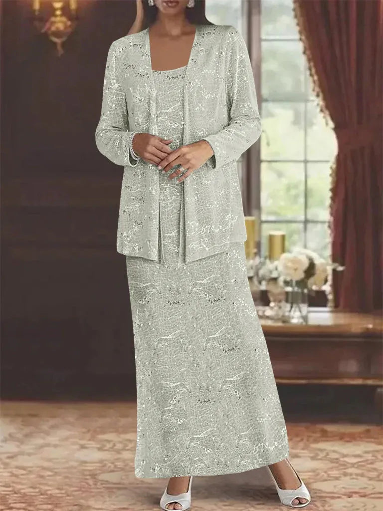 Chiffon Mother of the Bride Dress with Sequins and Matching Jacket