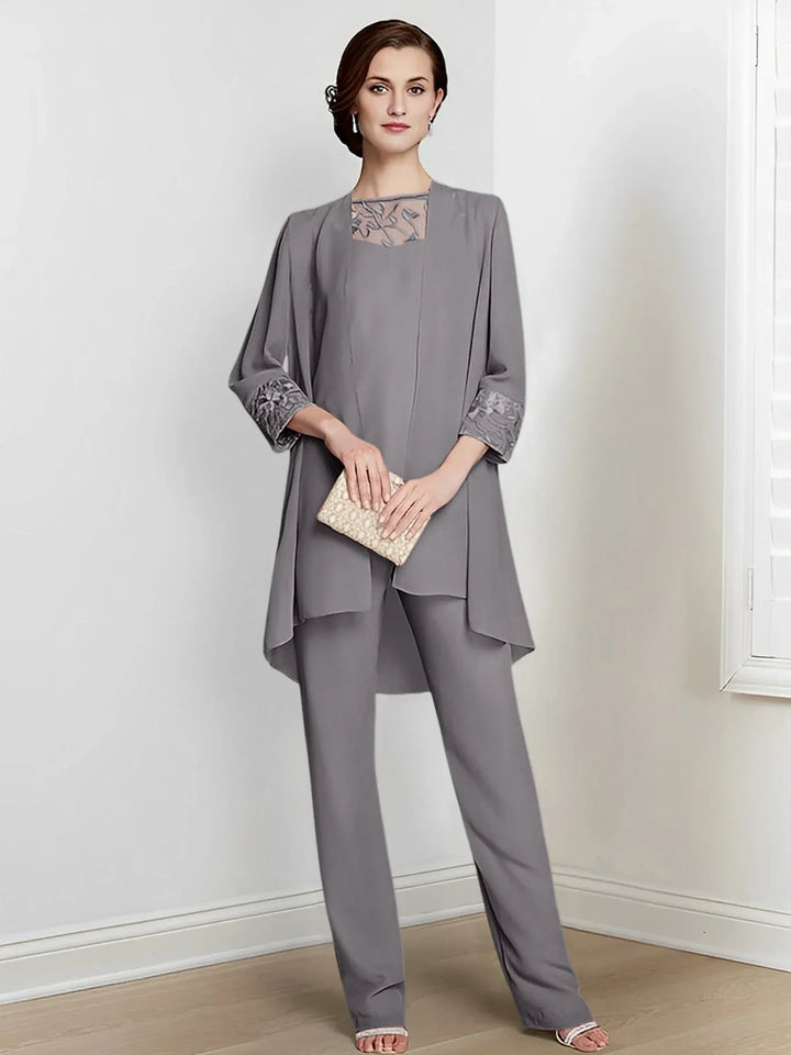 Chiffon Long Sleeve Mother of the Bride Pantsuit with Jacket