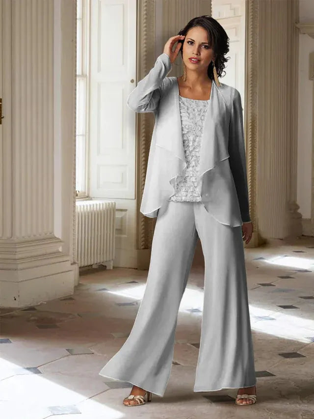 Chiffon Long Sleeve Mother of the Bride Pantsuit with Jacket