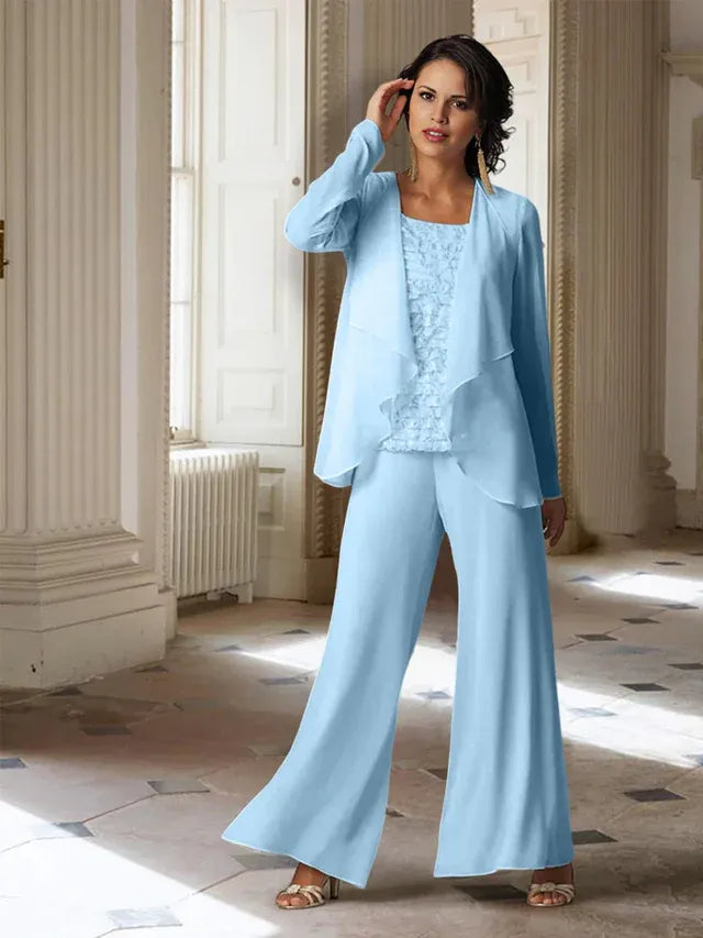 Chiffon Long Sleeve Mother of the Bride Pantsuit with Jacket