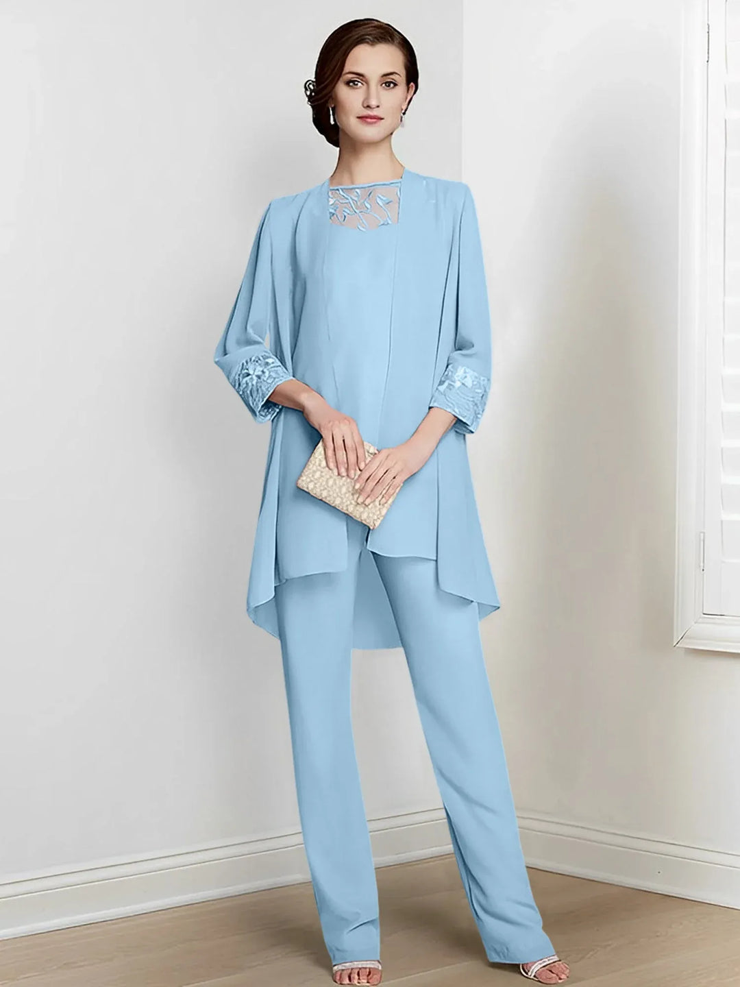 Chiffon Long Sleeve Mother of the Bride Pantsuit with Jacket