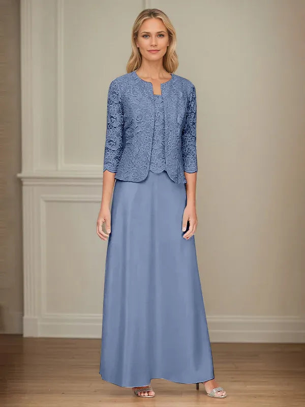 Glitter Lace and Satin Skirt Set with Open Jacket Dress