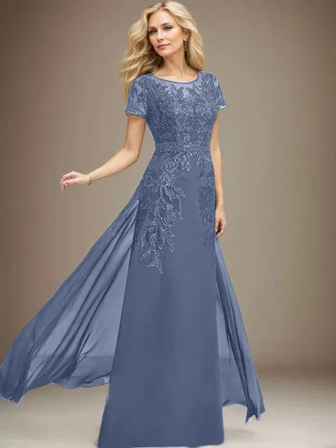 Floor-Length Lace Chiffon Mother of the Bride Dress with Sheath/Column Scoop Illusion and Sequins