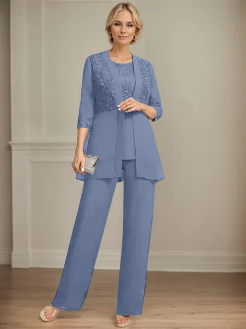 Floor-Length Chiffon Lace Jumpsuit and Pantsuit Separates with Sequins – Perfect Mother of the Bride Dress
