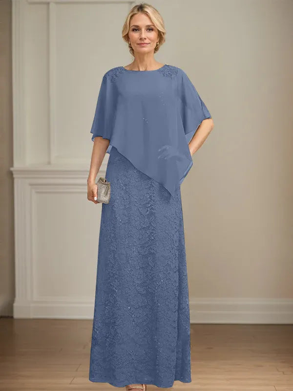Floor-Length Chiffon Lace Sheath Dress with Sequins and Beading for Mother of the Bride