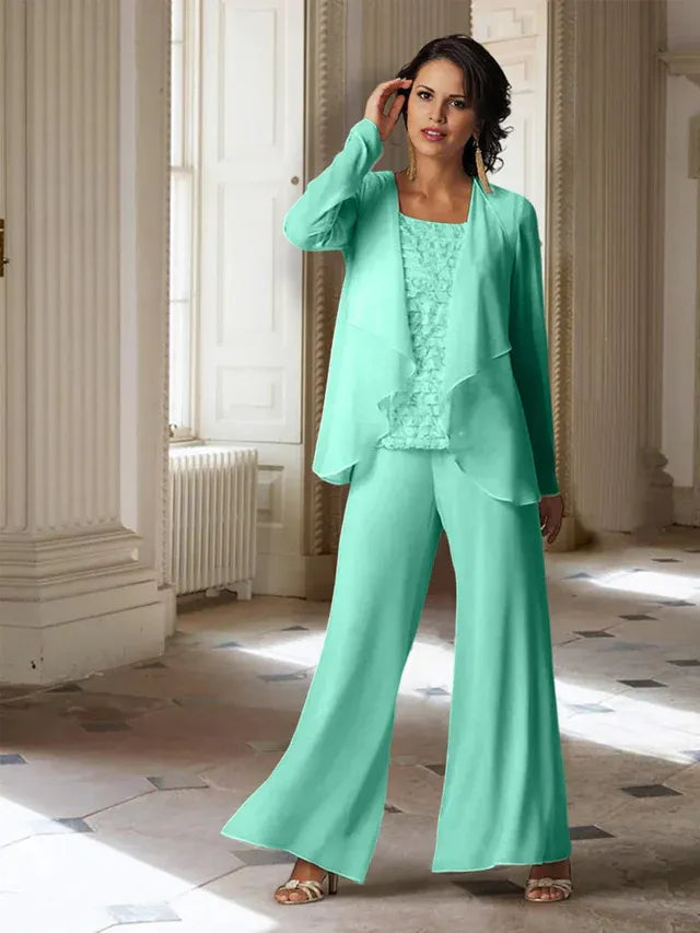 Chiffon Long Sleeve Mother of the Bride Pantsuit with Jacket