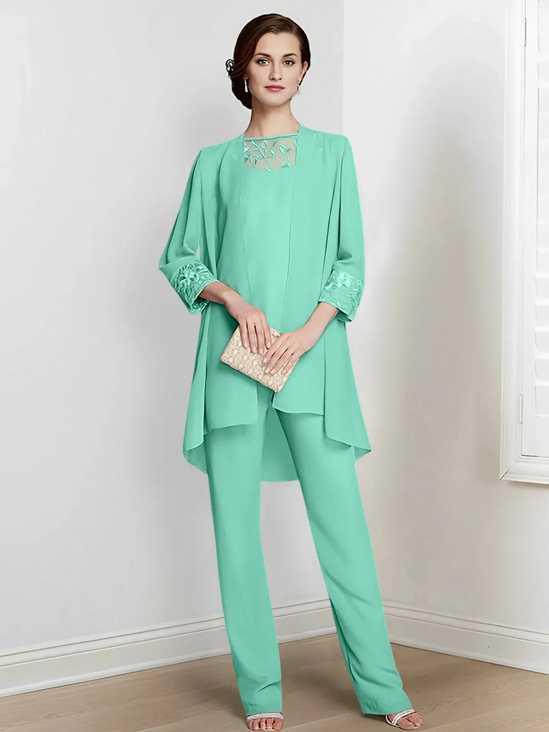 Chiffon Long Sleeve Mother of the Bride Pantsuit with Jacket