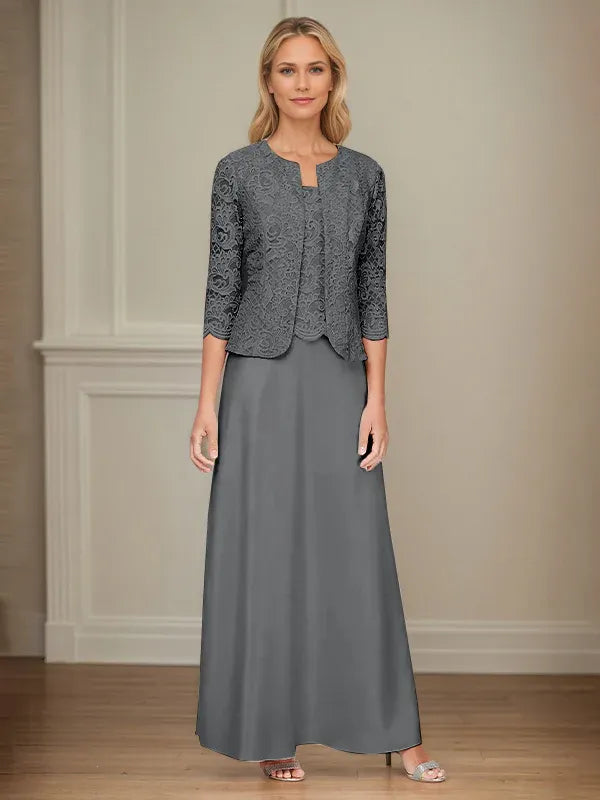 Glitter Lace and Satin Skirt Set with Open Jacket Dress