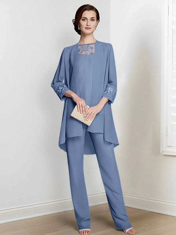 Chiffon Long Sleeve Mother of the Bride Pantsuit with Jacket