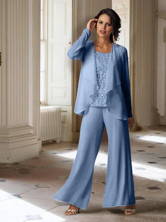 Chiffon Long Sleeve Mother of the Bride Pantsuit with Jacket