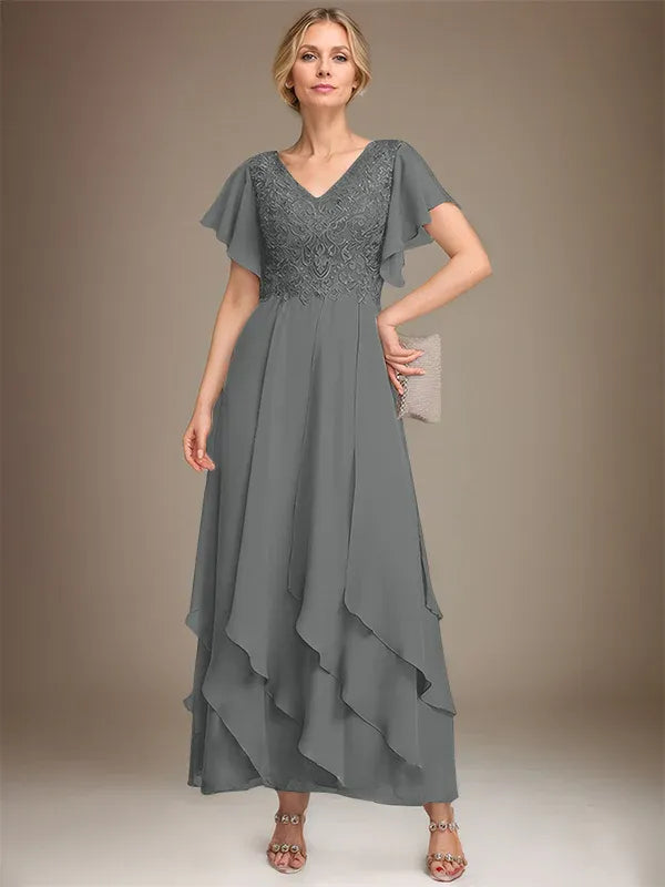 Samantha| A-Line V-Neck Lace Chiffon