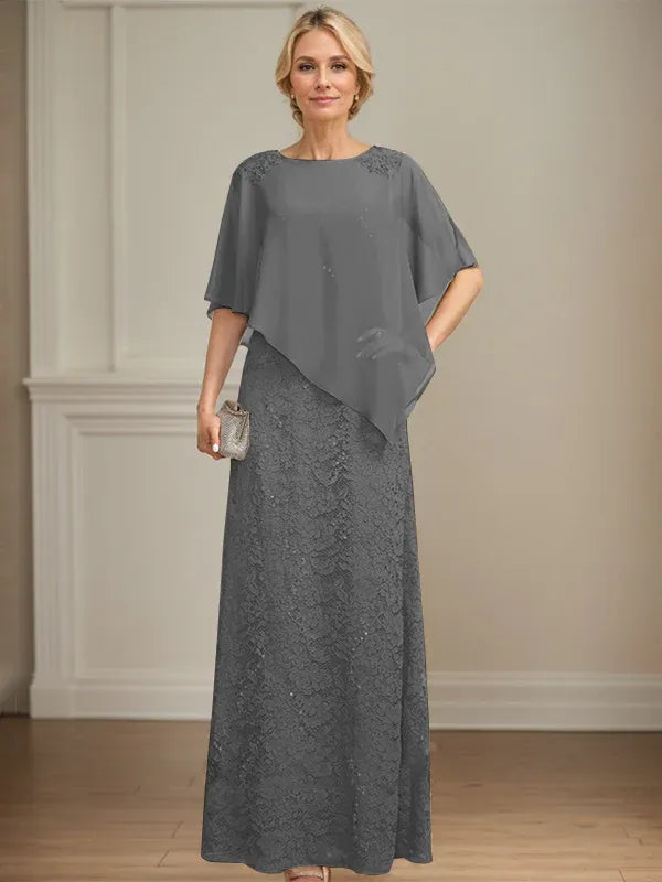 Floor-Length Chiffon Lace Sheath Dress with Sequins and Beading for Mother of the Bride
