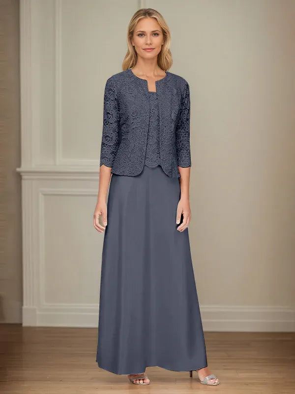 Glitter Lace and Satin Skirt Set with Open Jacket Dress