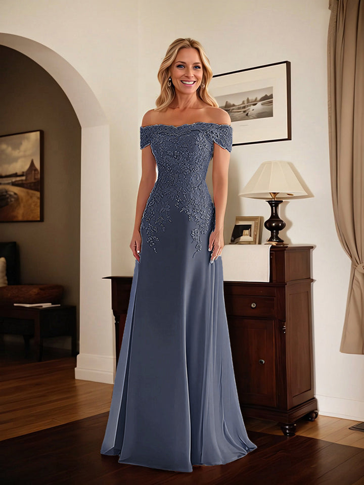 Elegant Taupe Off-the-Shoulder Lace Sheath Dress for Mother of the Bride